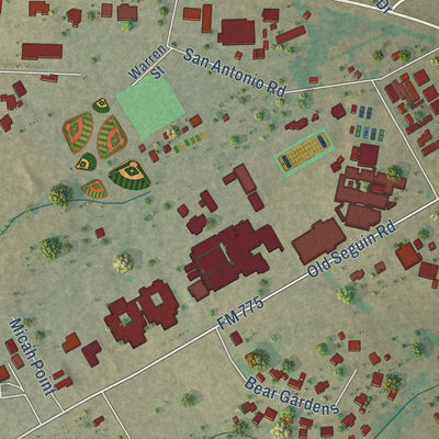 Close-up of the map of La Vernia, Texas print showing street and building detail