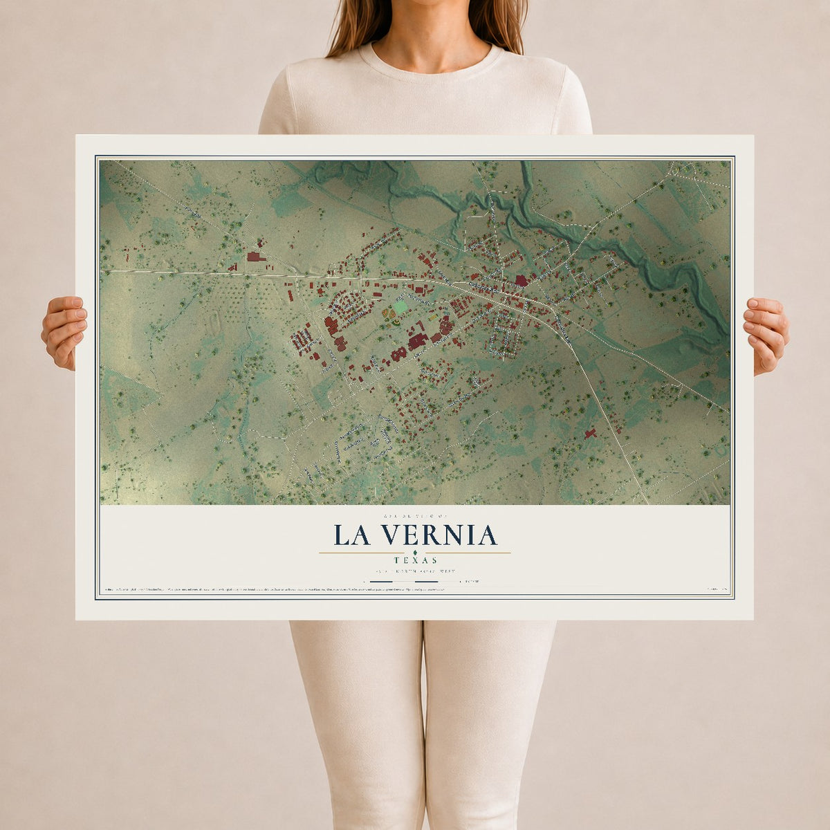 Map of La Vernia, Texas, 24 x 36 inch unframed archival matte print