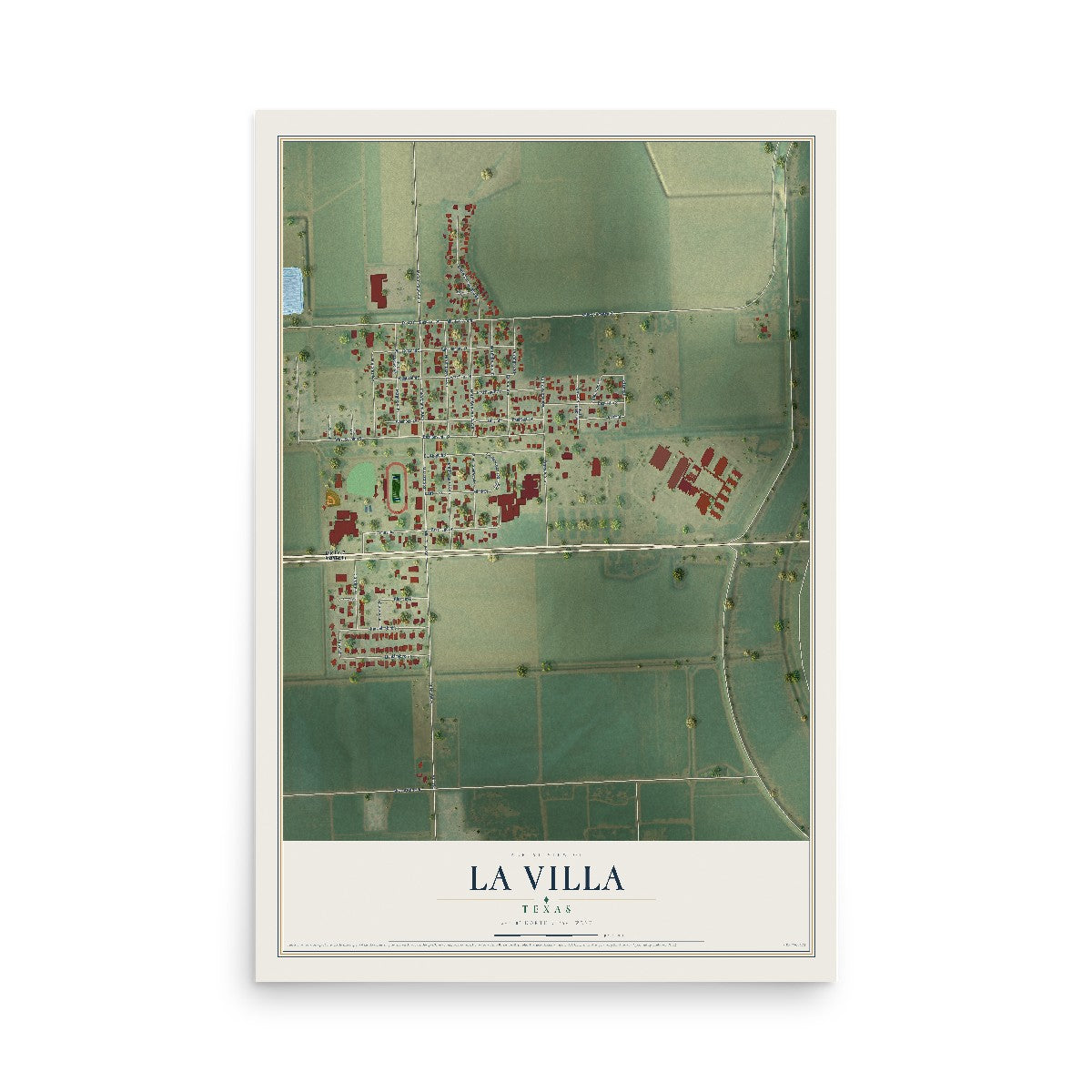 Map of La Villa, Texas, 12 x 18 inch unframed archival matte print
