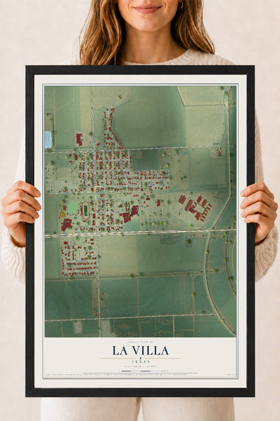 Map of La Villa, Texas, 18 x 24 inch print in a black wood frame