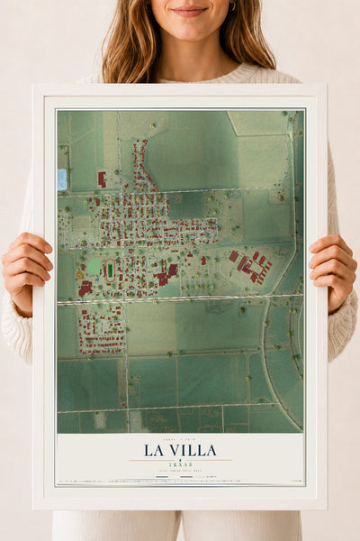 Map of La Villa, Texas, 18 x 24 inch print in a white wood frame