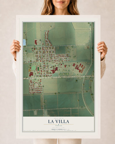 Map of La Villa, Texas, 24 x 36 inch print in a white wood frame