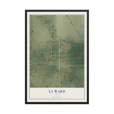 Map of La Ward, Texas, 12 x 18 inch print in a black wood frame