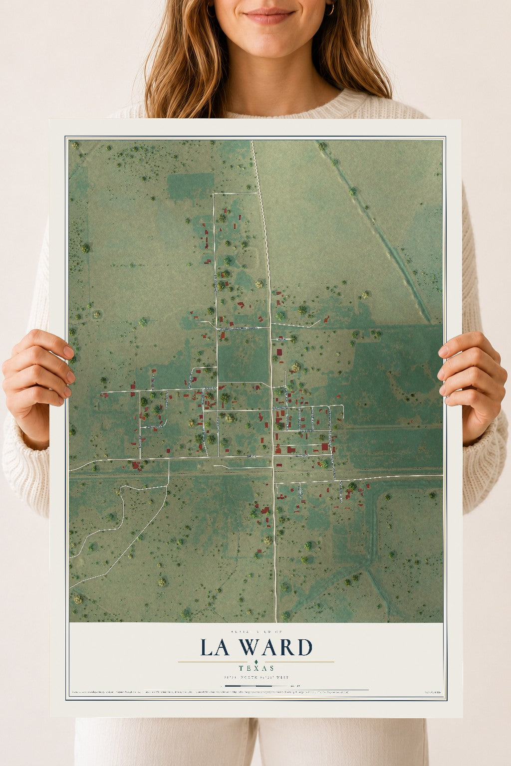 Map of La Ward, Texas, 18 x 24 inch unframed archival matte print