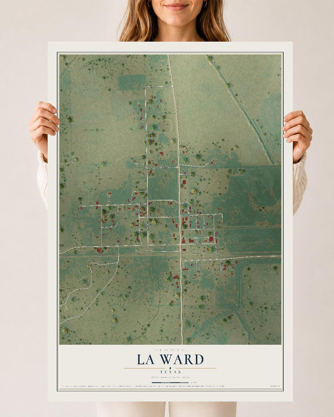 Map of La Ward, Texas, 24 x 36 inch unframed archival matte print