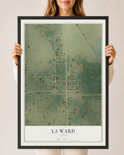 Map of La Ward, Texas, 24 x 36 inch print in a black wood frame