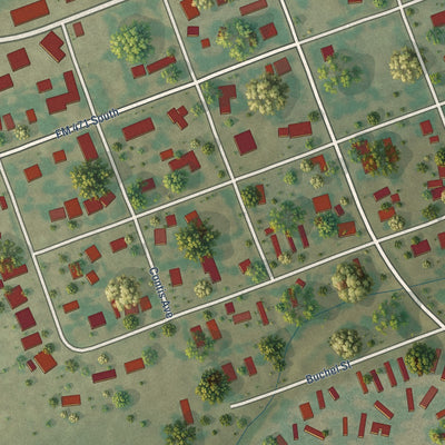 Close-up of the map of LaCoste, Texas print showing street and building detail