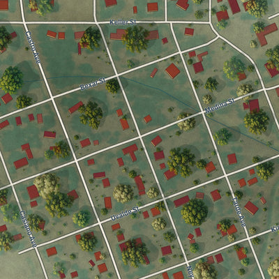 Second close-up of the map of LaCoste, Texas print showing more streets and buildings