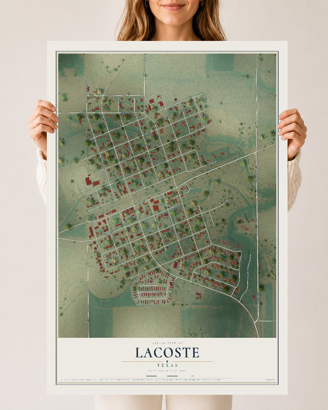 Map of LaCoste, Texas, 24 x 36 inch unframed archival matte print