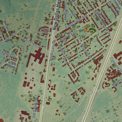 Close-up of the map of Lacy-Lakeview, Texas print showing street and building detail