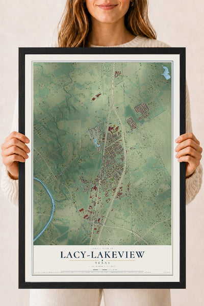 Map of Lacy-Lakeview, Texas, 18 x 24 inch print in a black wood frame