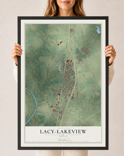 Map of Lacy-Lakeview, Texas, 24 x 36 inch print in a black wood frame
