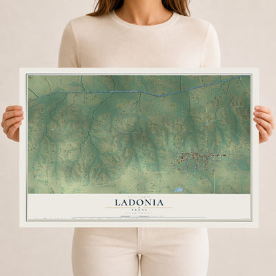 Map of Ladonia, Texas, 12 x 18 inch unframed archival matte print