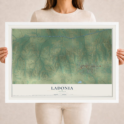 Map of Ladonia, Texas, 18 x 24 inch print in a white wood frame