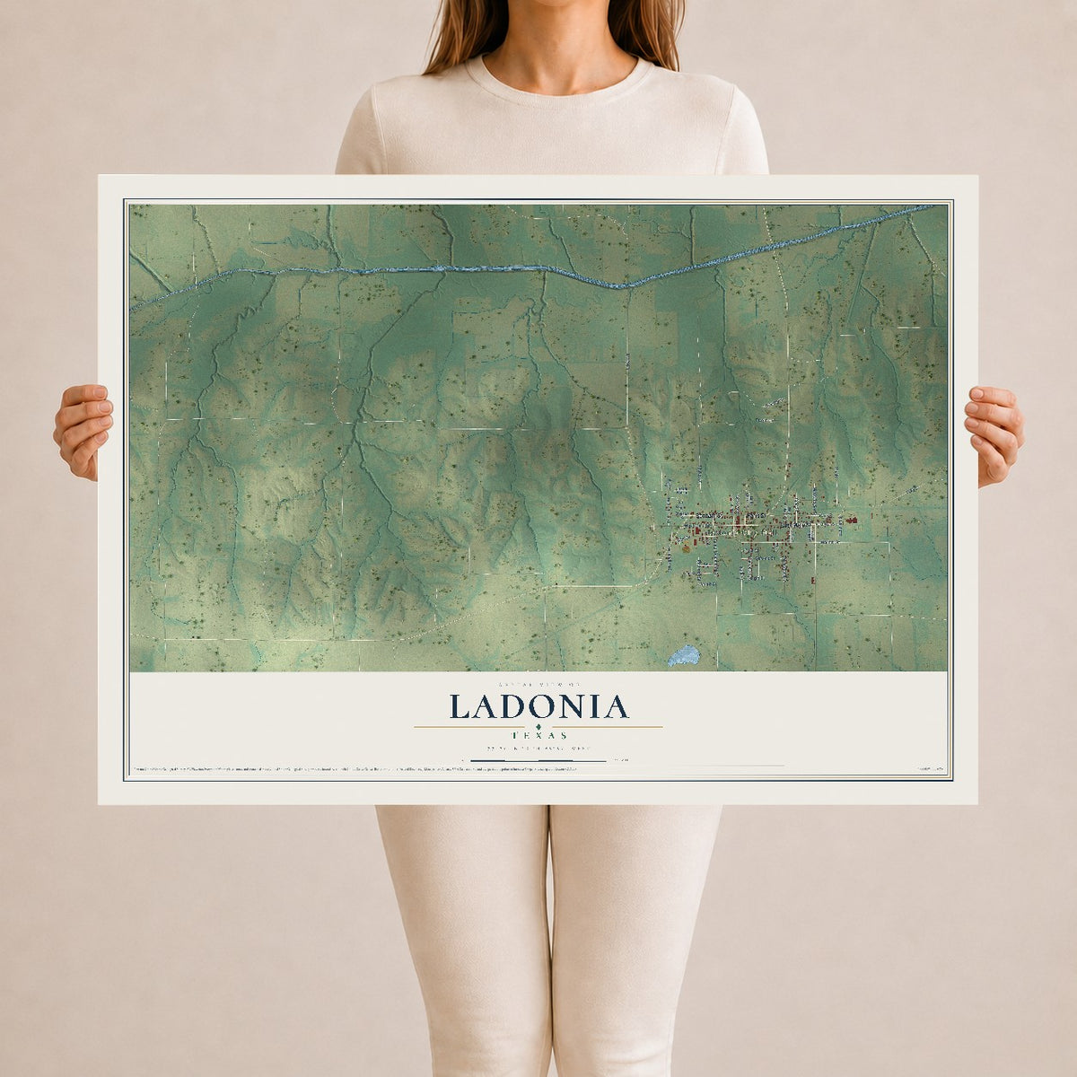 Map of Ladonia, Texas, 24 x 36 inch unframed archival matte print