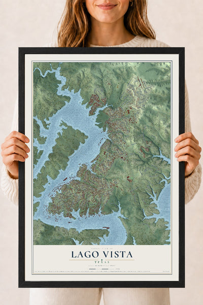 Map of Lago Vista, Texas, 18 x 24 inch print in a black wood frame