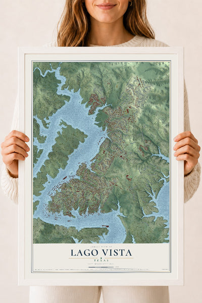 Map of Lago Vista, Texas, 18 x 24 inch print in a white wood frame