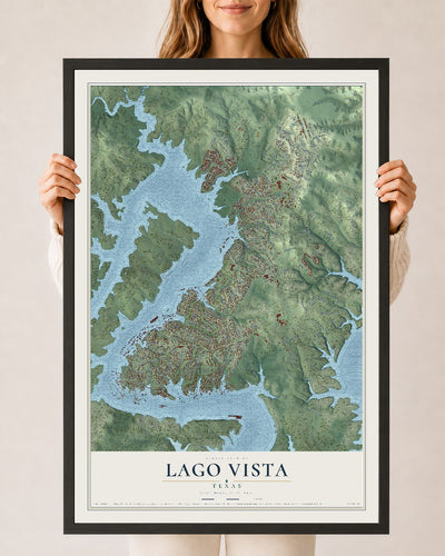 Map of Lago Vista, Texas, 24 x 36 inch print in a black wood frame