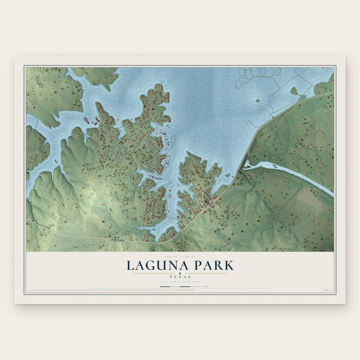 Laguna Park, Texas map print, the full design