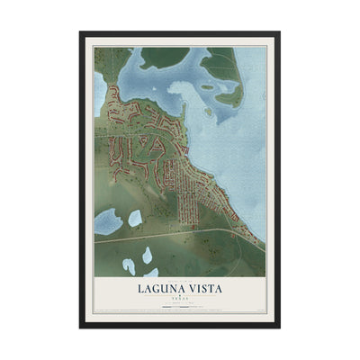 Map of Laguna Vista, Texas, 12 x 18 inch print in a black wood frame