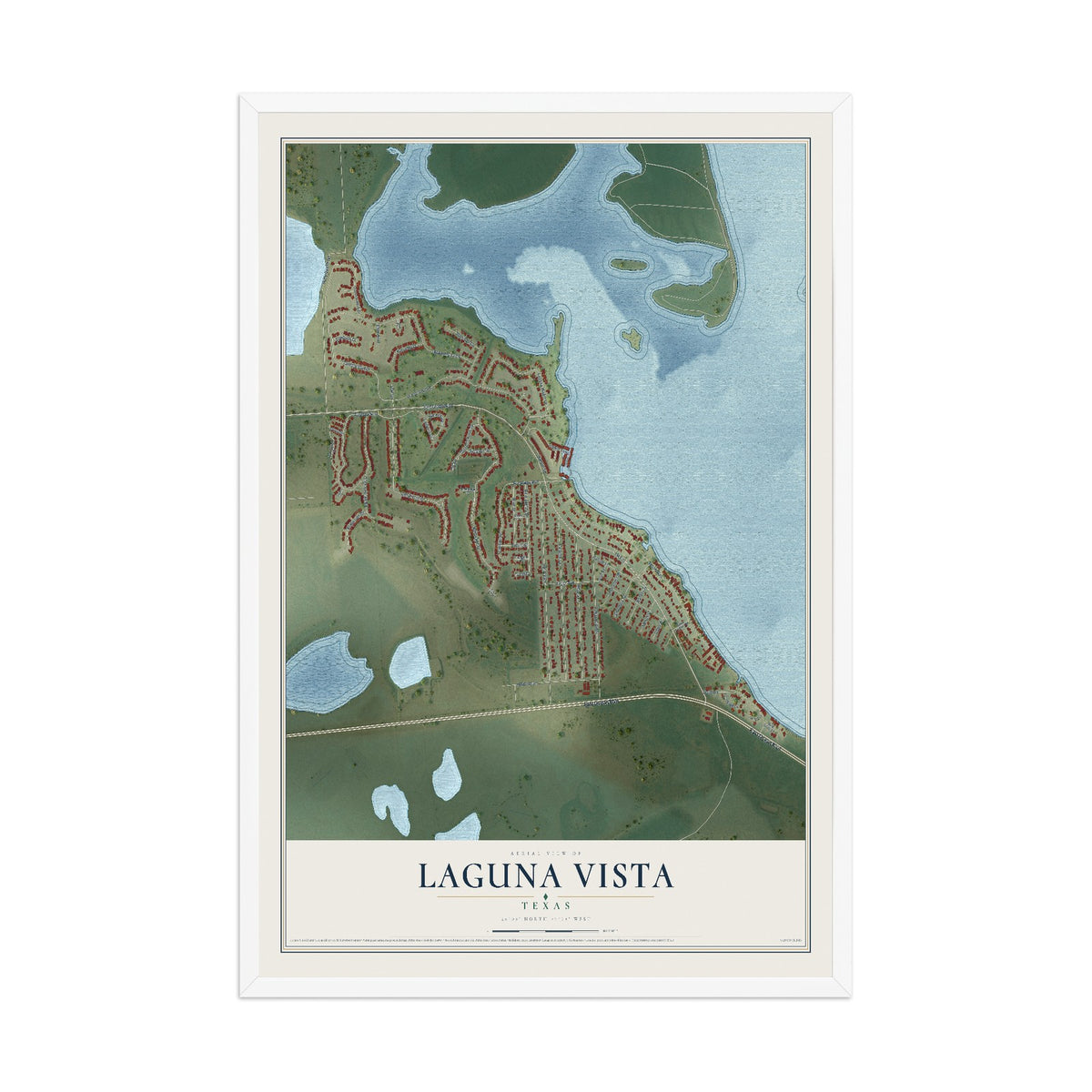 Map of Laguna Vista, Texas, 12 x 18 inch print in a white wood frame