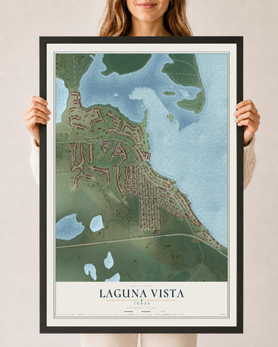 Map of Laguna Vista, Texas, 24 x 36 inch print in a black wood frame
