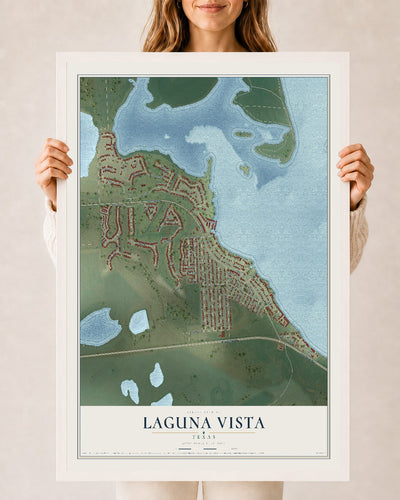 Map of Laguna Vista, Texas, 24 x 36 inch print in a white wood frame