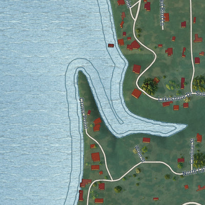 Second close-up of the map of Lake Bridgeport, Texas print showing more streets and buildings