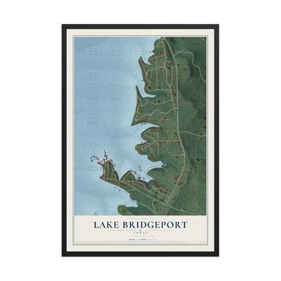 Map of Lake Bridgeport, Texas, 12 x 18 inch print in a black wood frame