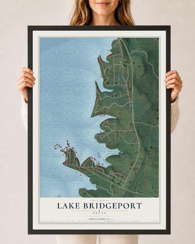Map of Lake Bridgeport, Texas, 24 x 36 inch print in a black wood frame