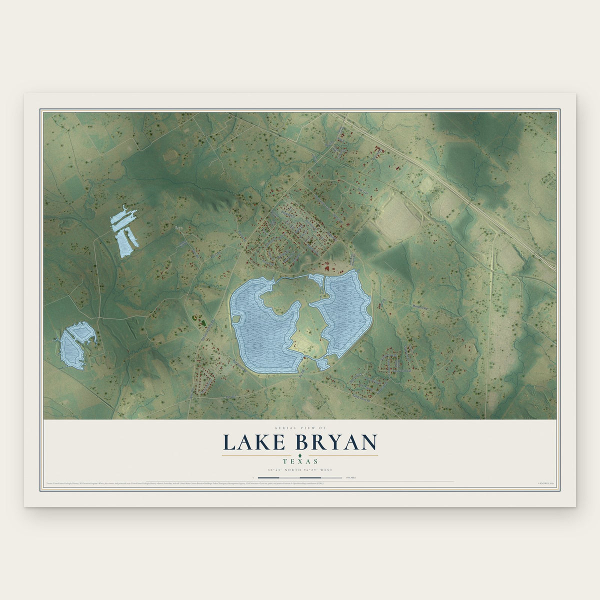 Lake Bryan, Texas map print, the full design