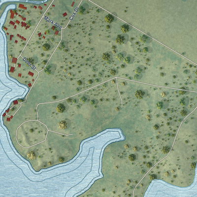Second close-up of the map of Lake City, Texas print showing more streets and buildings