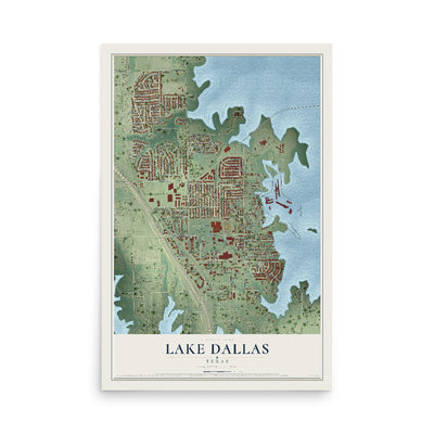 Map of Lake Dallas, Texas, 12 x 18 inch unframed archival matte print