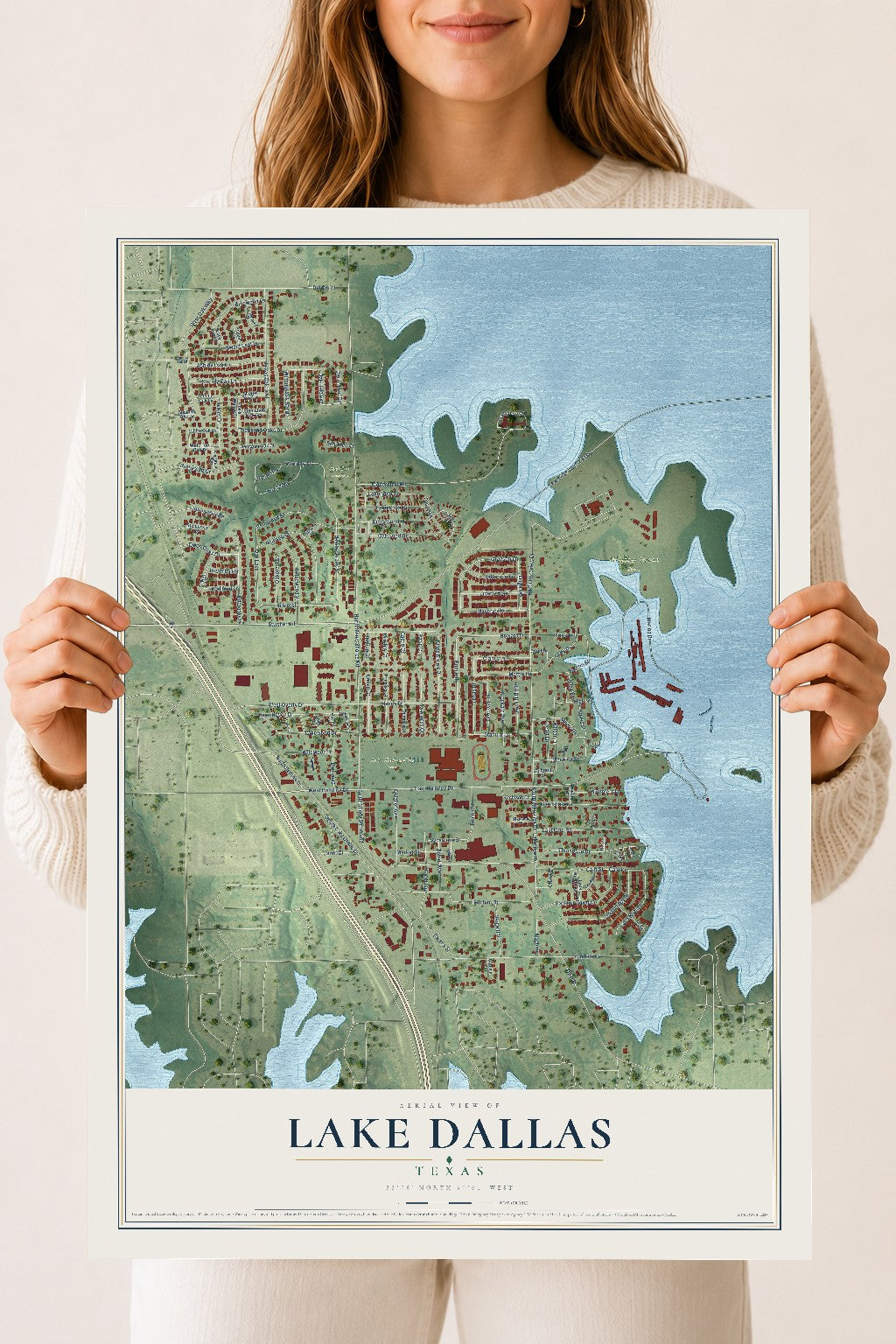 Map of Lake Dallas, Texas, 18 x 24 inch unframed archival matte print