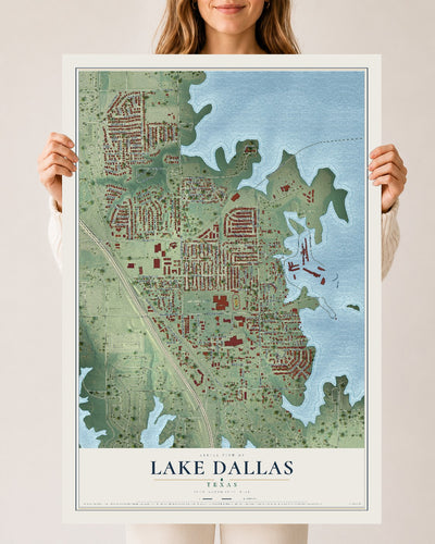 Map of Lake Dallas, Texas, 24 x 36 inch unframed archival matte print