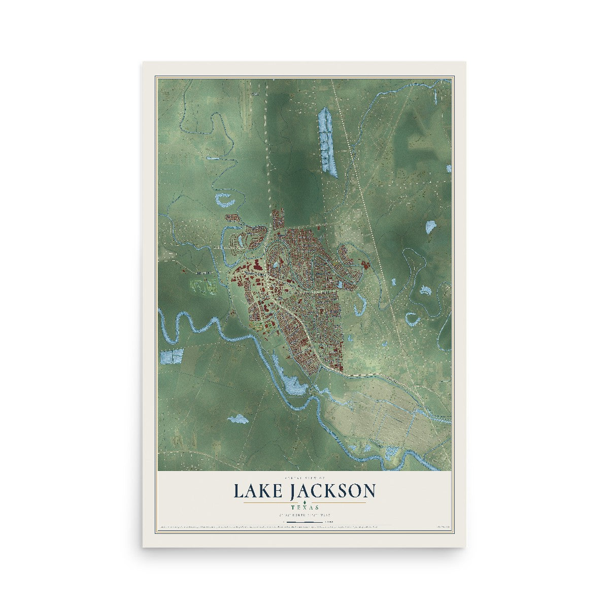 Map of Lake Jackson, Texas, 12 x 18 inch unframed archival matte print