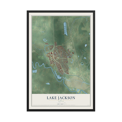 Map of Lake Jackson, Texas, 12 x 18 inch print in a black wood frame