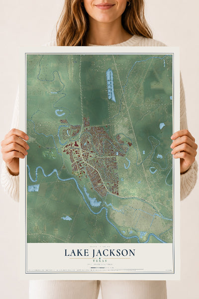 Map of Lake Jackson, Texas, 18 x 24 inch unframed archival matte print