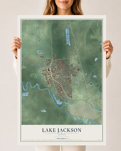 Map of Lake Jackson, Texas, 24 x 36 inch unframed archival matte print