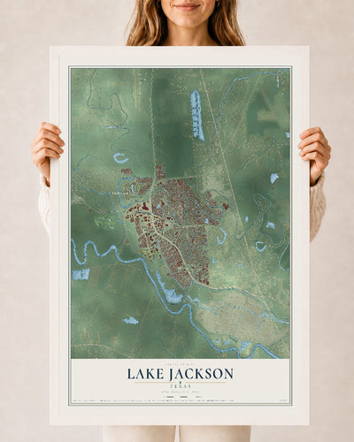 Map of Lake Jackson, Texas, 24 x 36 inch print in a white wood frame