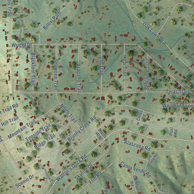 Close-up of the map of Lake Medina Shores, Texas print showing street and building detail