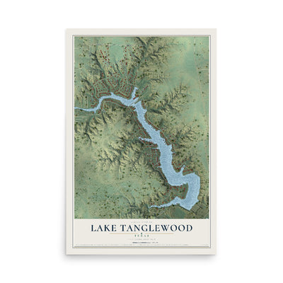 Map of Lake Tanglewood, Texas, 12 x 18 inch unframed archival matte print