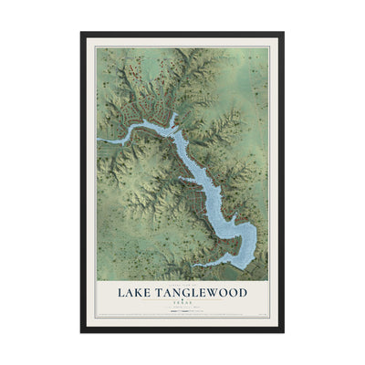 Map of Lake Tanglewood, Texas, 12 x 18 inch print in a black wood frame