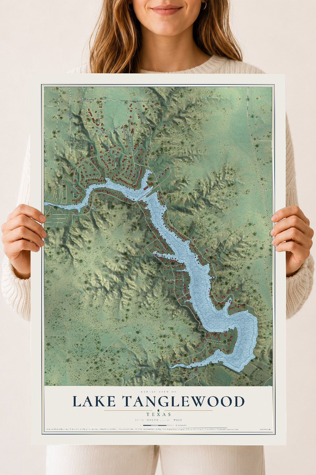 Map of Lake Tanglewood, Texas, 18 x 24 inch unframed archival matte print