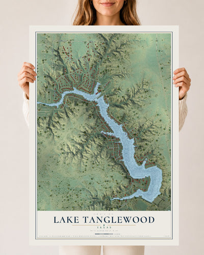 Map of Lake Tanglewood, Texas, 24 x 36 inch unframed archival matte print