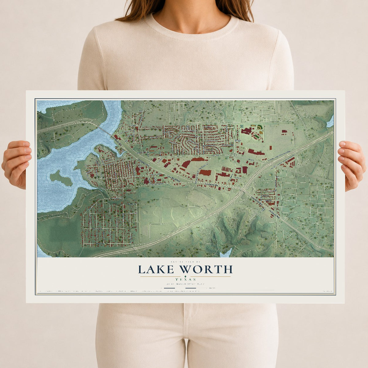 Map of Lake Worth, Texas, 12 x 18 inch unframed archival matte print