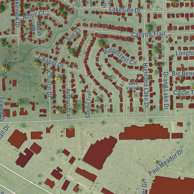 Close-up of the map of Lake Worth, Texas print showing street and building detail