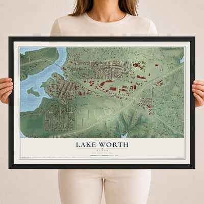 Map of Lake Worth, Texas, 18 x 24 inch print in a black wood frame