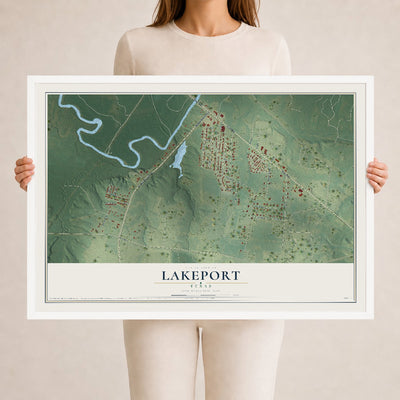 Map of Lakeport, Texas, 24 x 36 inch print in a white wood frame