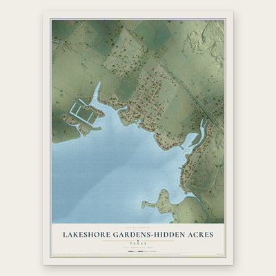 Lakeshore Gardens-Hidden Acres, Texas map print, the full design